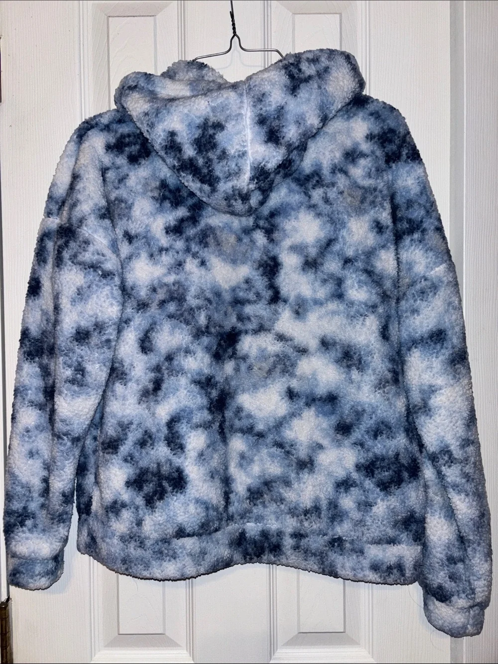 Plush Hooded Zip Jacket for Kids - Blue Tie-Dye